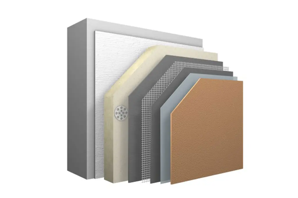 Prikaz slojeva sistema StoTherm PIR sa izolacionom pločom od poliizocijanurata.